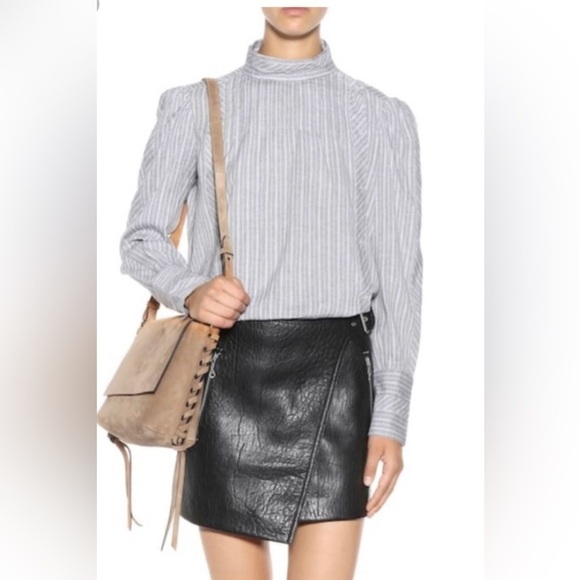 Isabel Marant Etoile Grey Striped Mock Neck Blouse - Picture 1 of 7